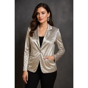 White House Black Market Women’s Large Metallic Blazer Silver Holiday Party